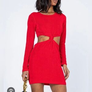 Princess Polly red long sleeve cutout mini dress size 4